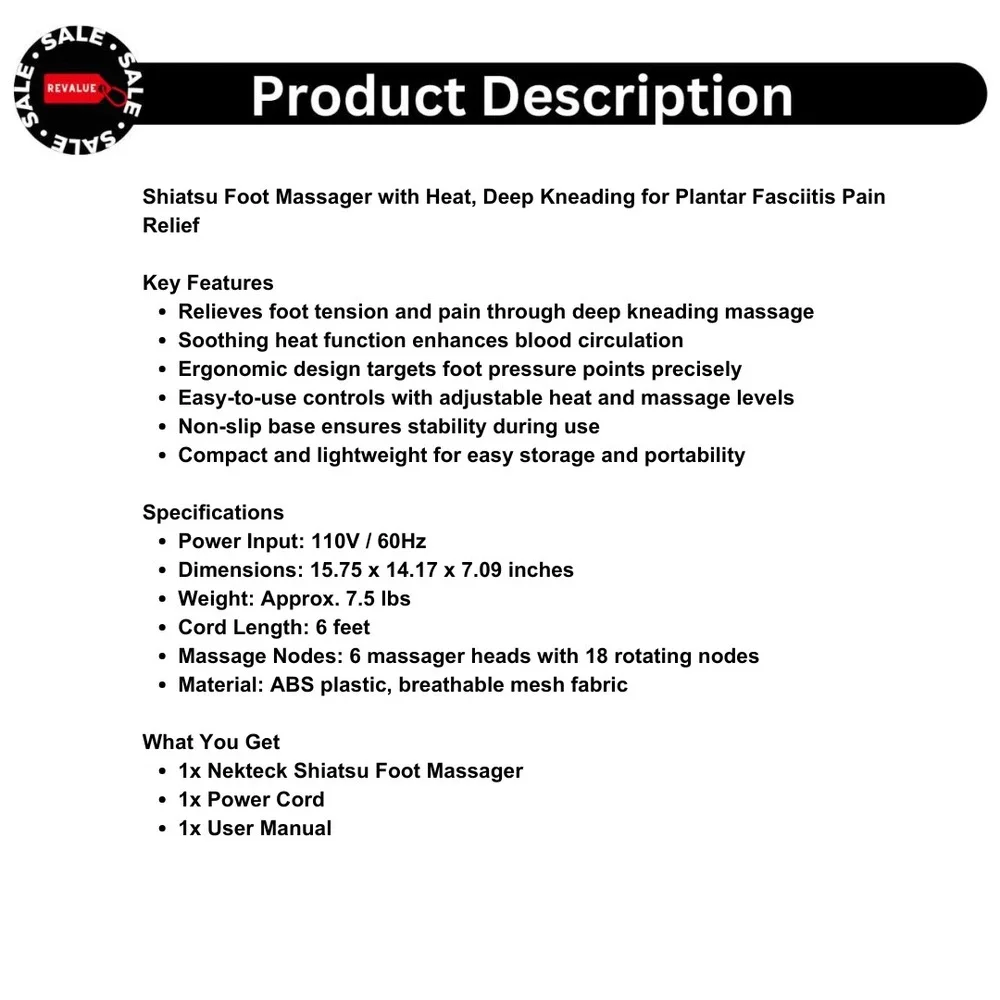 Shiatsu Foot Massager with Heat, Deep Kneading for Plantar Fasciitis Pain Relief